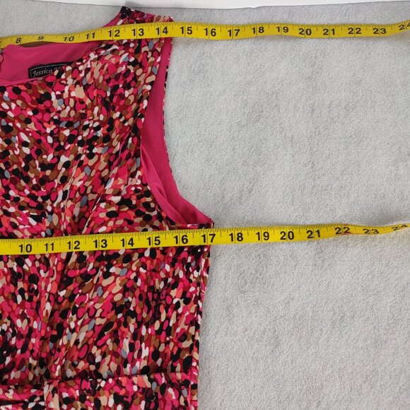 Jessica Howard Size 14 Pink White Black Print Midi Dress Sleeveless Ruched Waist - Picture 9 of 11